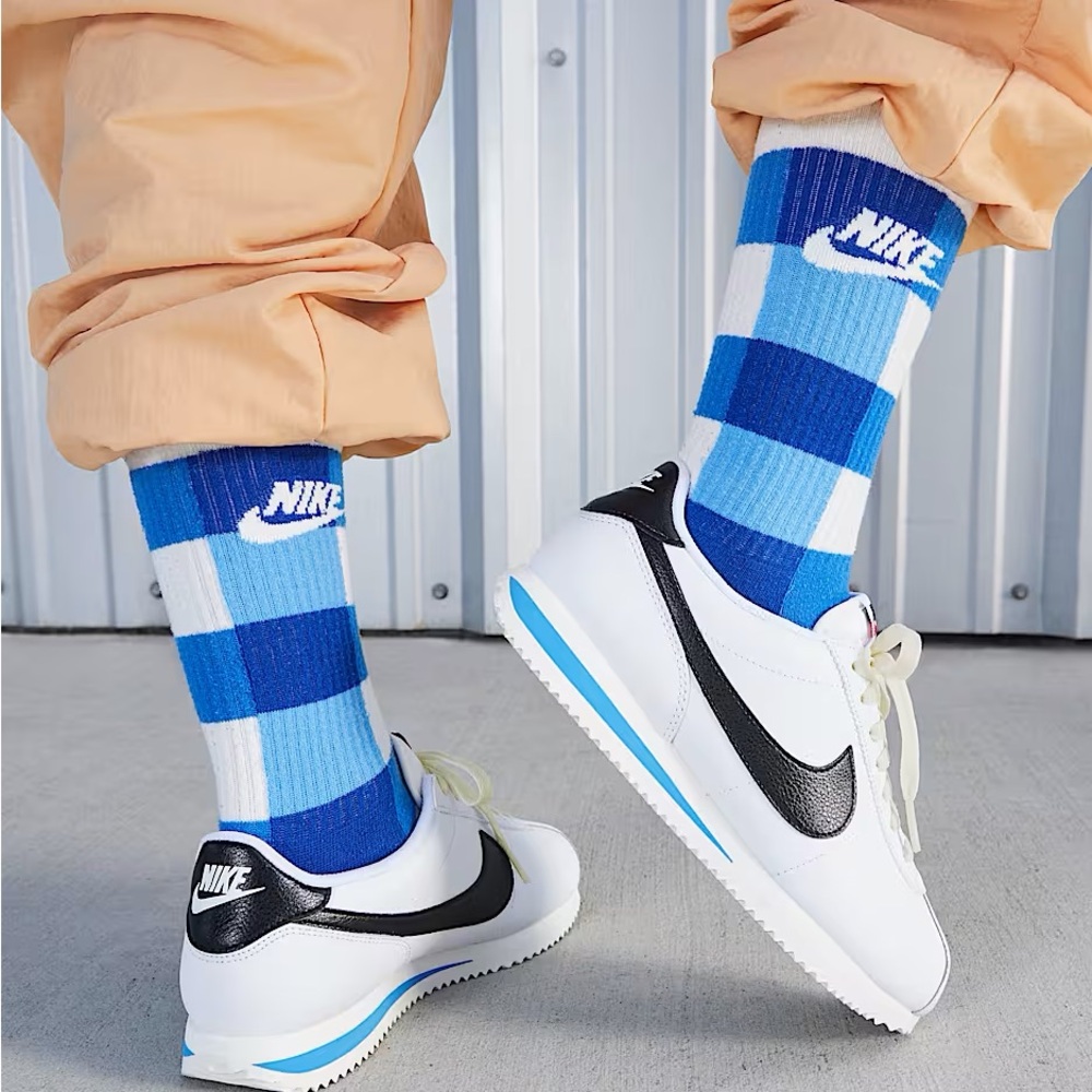 Nike White and Black Cortez with Blue Detail Sz 7.5 New -No Box